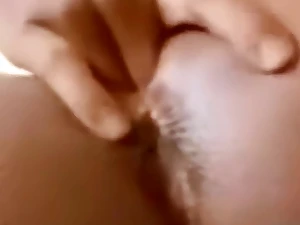 Cute Black teen fingers herself close-up in English video